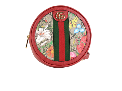 Mini Floral Ophidia Round Backpack, &pound;550, Handbags, Beige/Red, Canvas/Leather, Front view